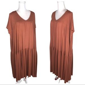 Free People Beach brown rust tiered midi boxy casual summer dress knit XS
